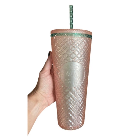 Starbucks Pink Pearl Jeweled Tumbler (24oz) with Jade Green Straw - Picture 8 of 8
